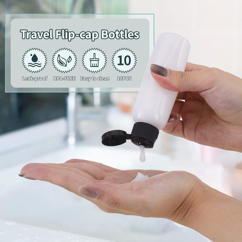 Tekson Travel Bottles Empty 2oz (10 PCS), Plastic Travel Size Cosmetic Container, TSA Amber Squeeze Bottle for Shampoo, Conditioner (Flip Cap) - Image 2